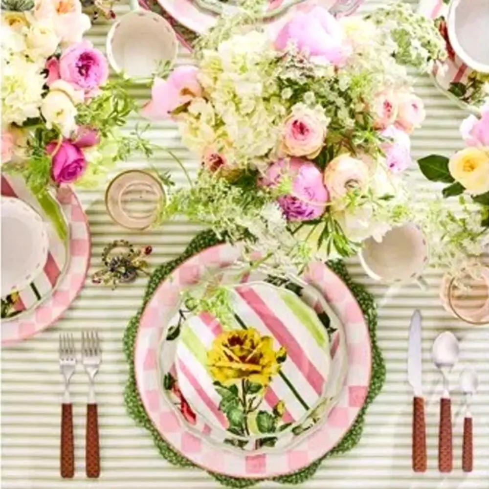 NEW Mackenzie-Childs Pink Check Dinner Plate 11in Portugal Stoneware